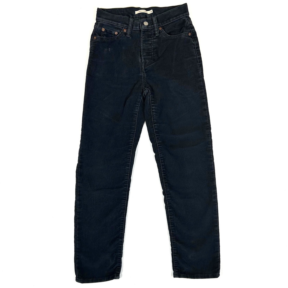 Levis Wedgie Straight Corduroy Pants Black High Rise Button Fly 34964-0152 25x27
